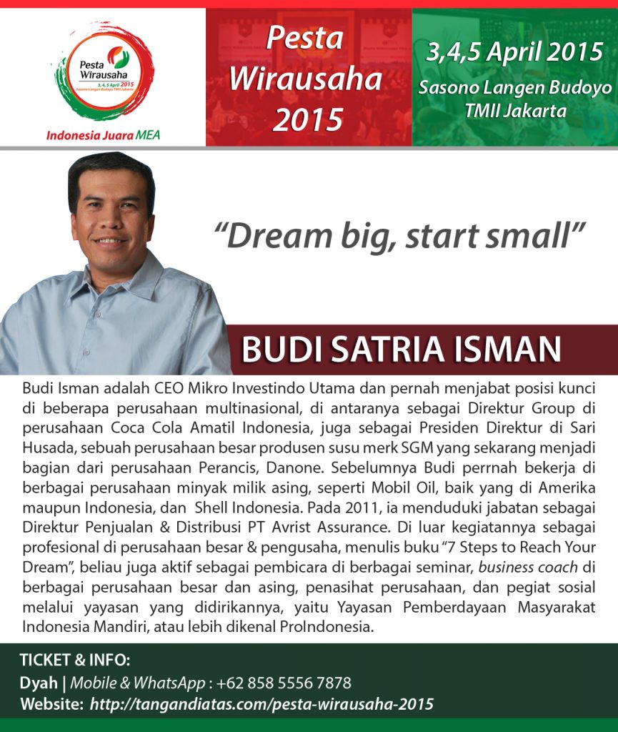 Belajar di Pesta Wirausaha Nasional TDA 2015 Bersama Budi Isman, Profesional dan Pengusaha Sukses Indonesia