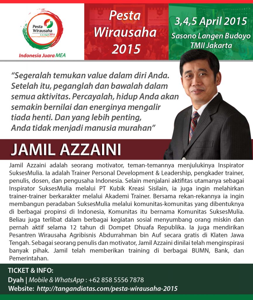 Belajar dari Inspirator Sukses Mulia Jamil Azzaini di Pesta Wirausaha Nasional TDA 2015