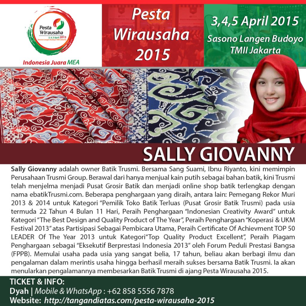 Belajar Kiat Sukses Sally Giovanny Owner Batik Trusmi di Pesta Wirausaha Nasional TDA 2015