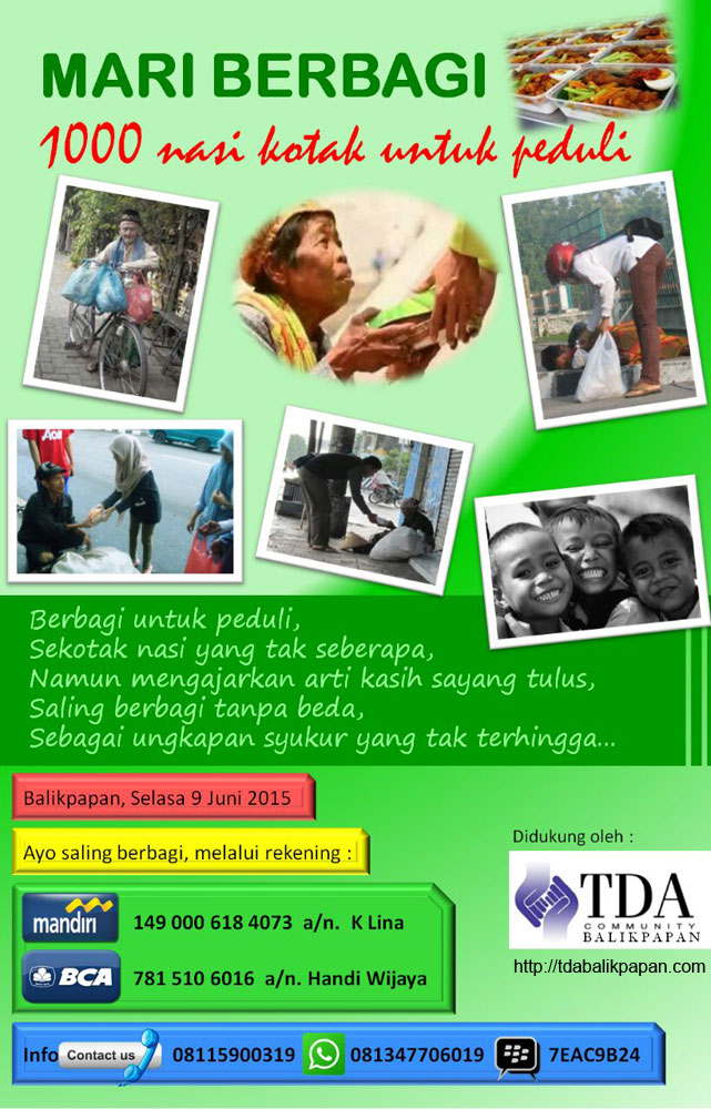 9 Juni 2015 Mari Berbagi 1000 Nasi Kotak Untuk Peduli - TDA Balikpapan