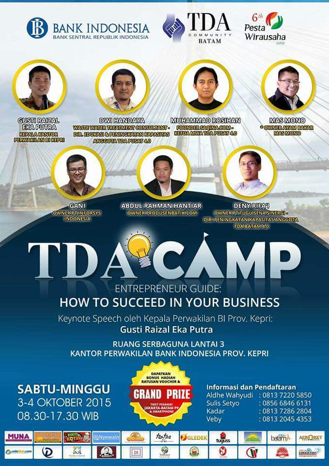3-4 Oktober 2015 TDA Camp Batam '4 Pilar Bagaimana menjadi Pebisnis Sukses'