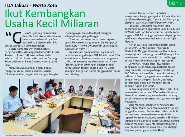 TDA Jakarta Barat di Harian Warta Kota