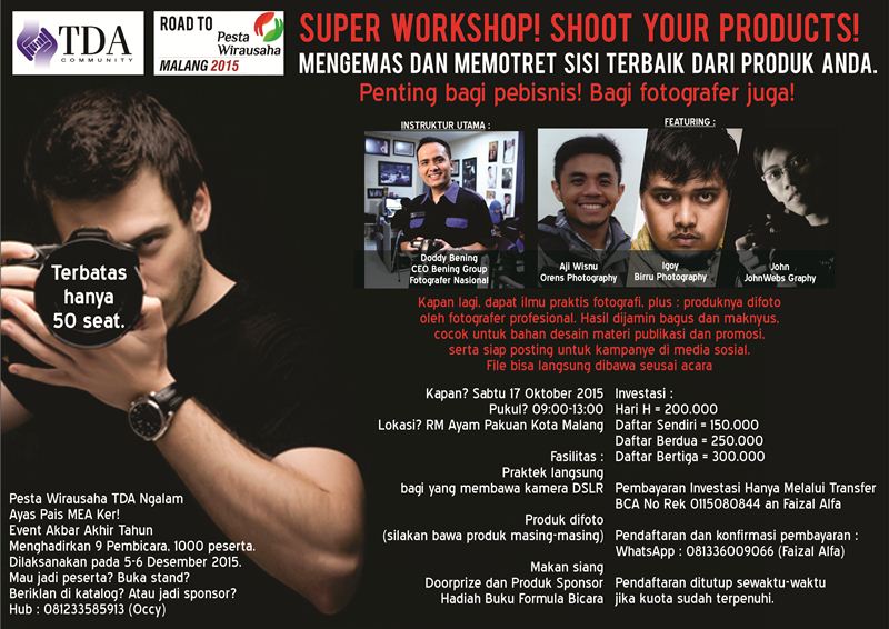 17 Oktober 2015 Workshop 'Shoot Your Products' - TDA Malang Forum