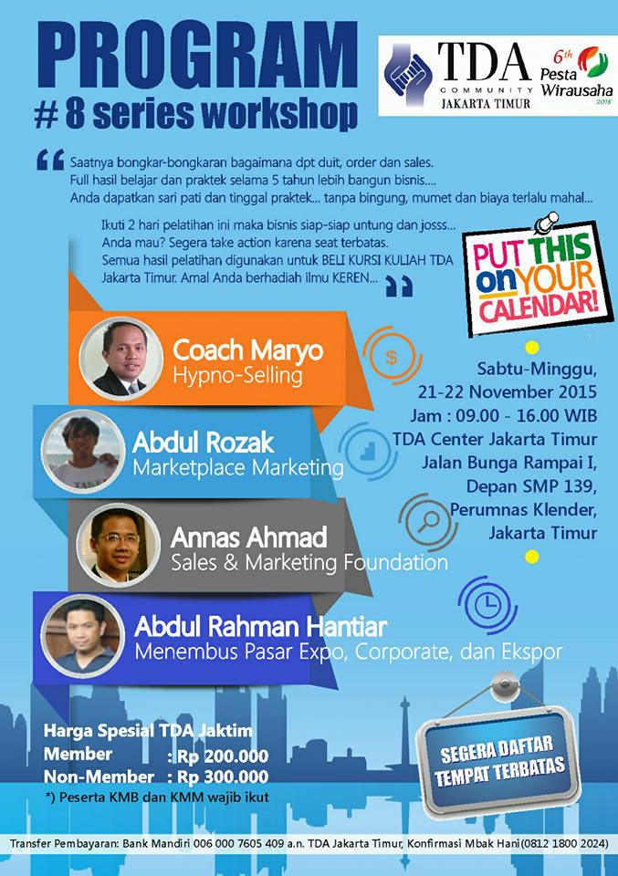 21-22 November 2015 8 Series Workshop - TDA  Jakarta Timur