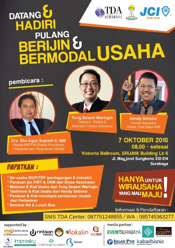 7 Oktober 2016 Seminar 'Berijin dan Bermodal Usaha' - TDA Surabaya Forum